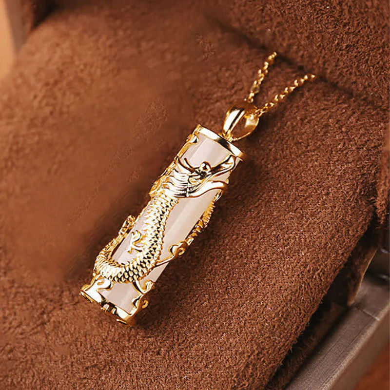 Buddha Stones Jade Dragon Phoenix Copper Blessing Harmony Neckla